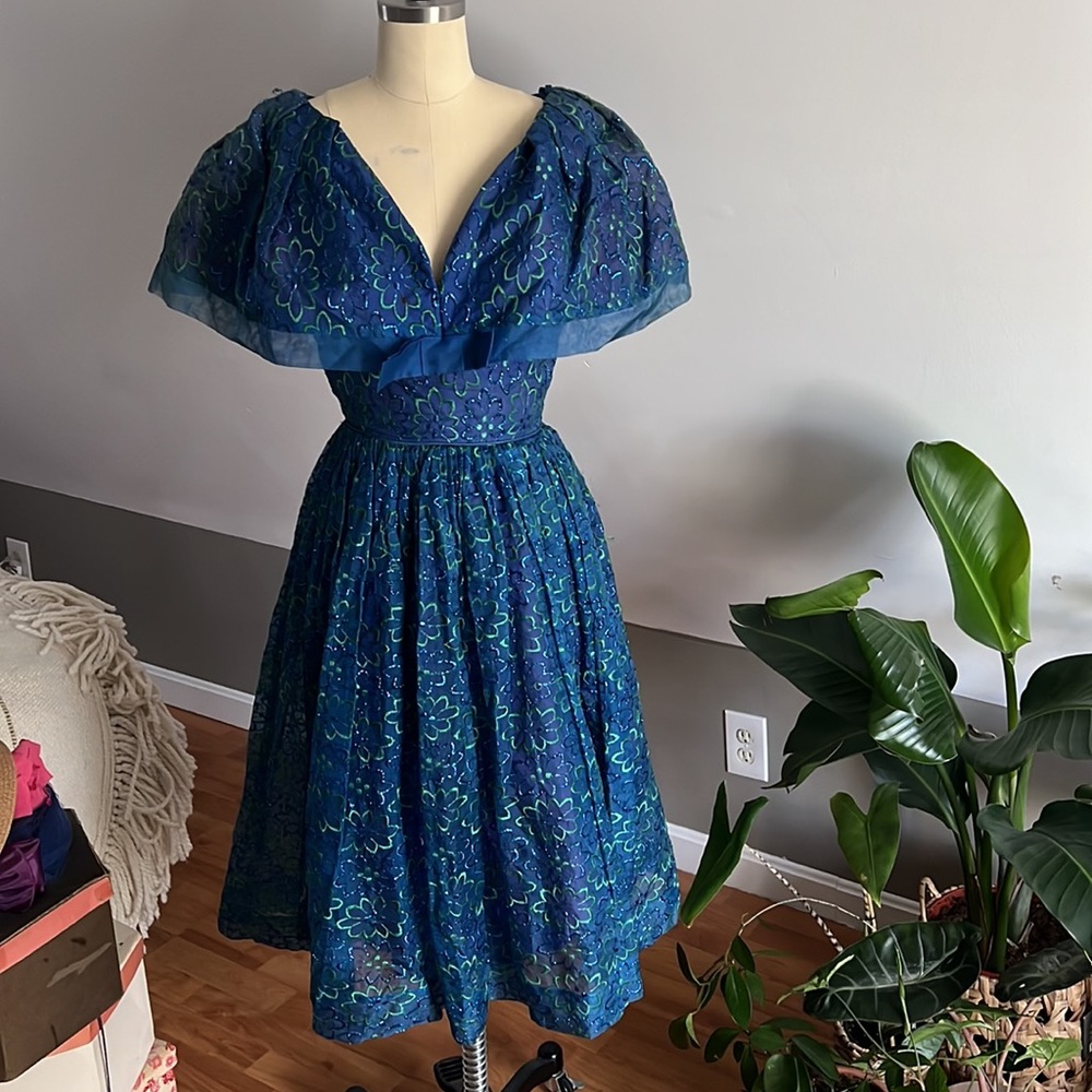 1950s Blue Capelet Dress